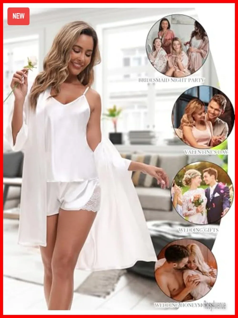 3 Piece Satin Pajama Set with Robe for Women Cami Top Shorts Sleepwear